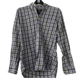 Mens gray and blue plaid button down - MEDIUM